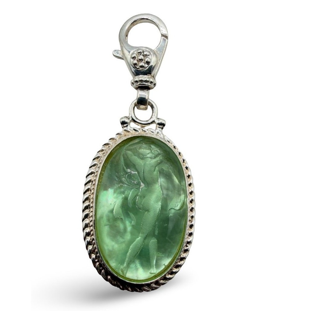 TAGLIAMONTE Italy 925 Sterling 14K Green Venetian Glass Intaglio Charm Pendant